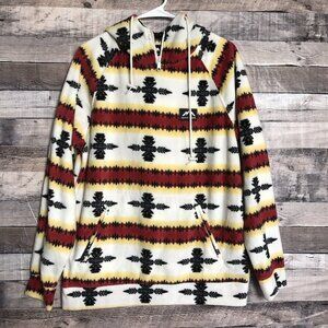 Massive Outdoor Fleece Pullover 1/4 Zip Hoodie Pocket White Aztec Print Mens M